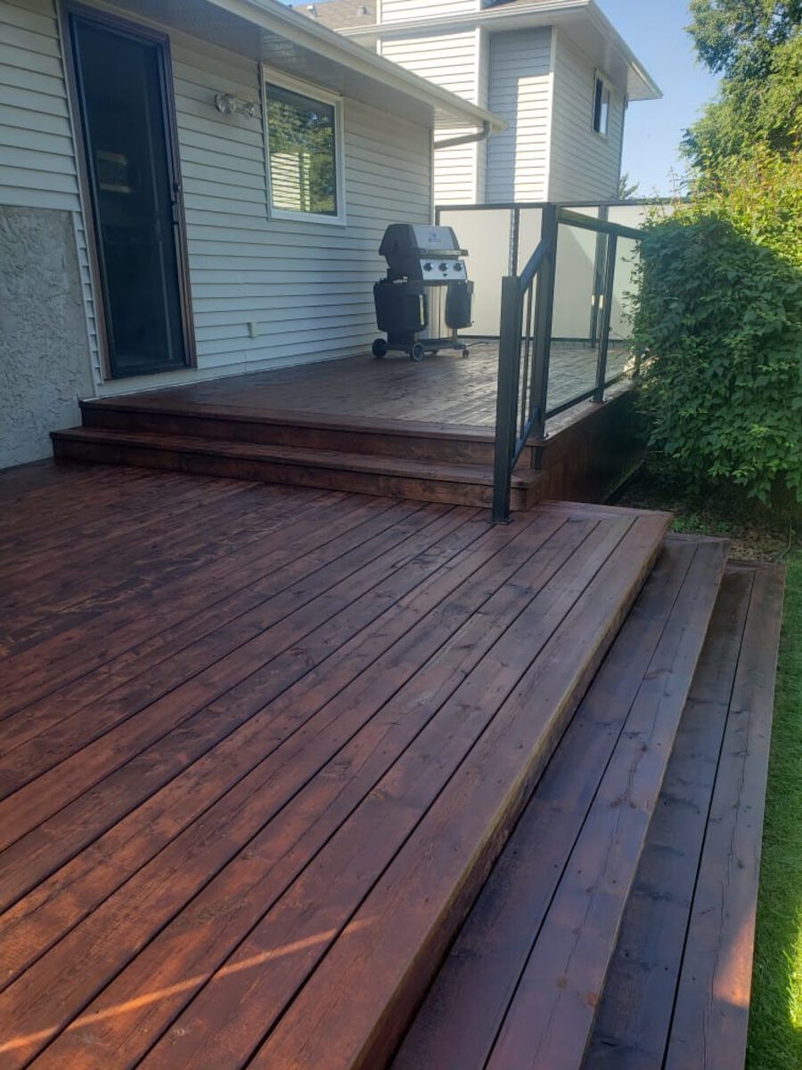 Deck boards after staining